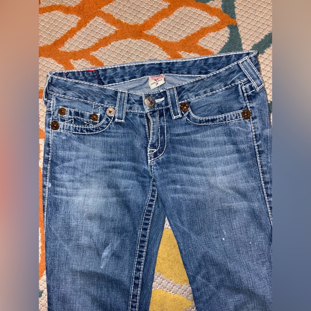 True Religion Jeans Size 29 Made in USA Classic Flare Distressed Hem - Picture 5 of 12